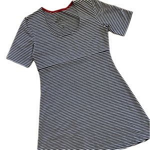 2/$30 Sahalie SP Empire Waist Flared Mini Tee-Shirt Dress Blue White Stripe